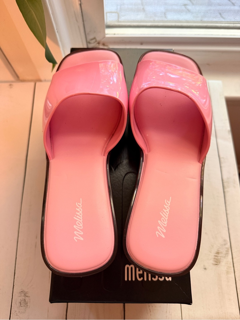 Melissa | Pink Glossy Slide Mules, 2” Block Heel - Picture 2 of 9
